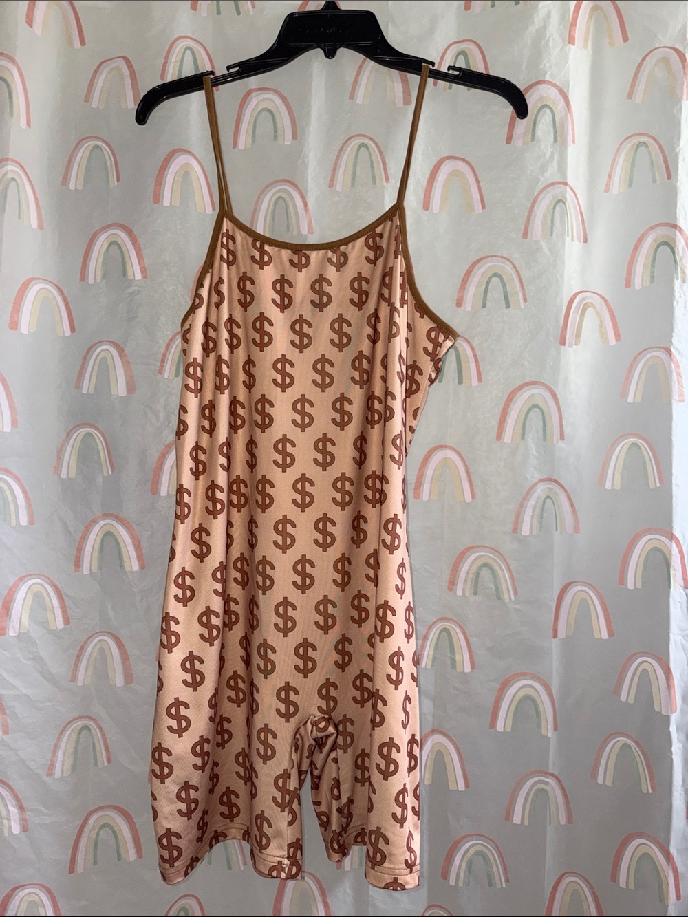 SHEIN Beige and Brown Dollar Sign Romper